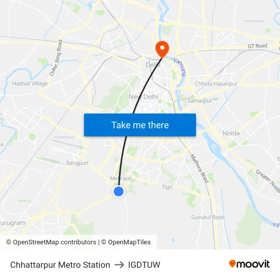 Chhattarpur Metro Station to IGDTUW map