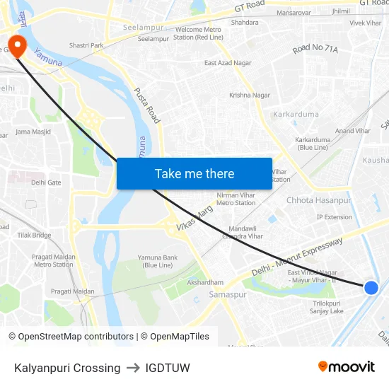 Kalyanpuri Crossing to IGDTUW map
