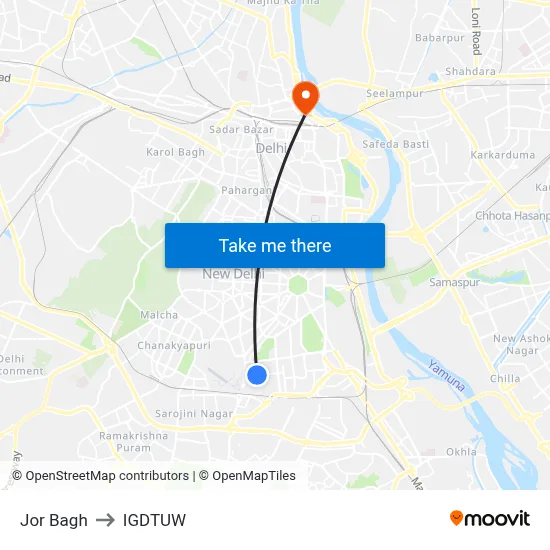 Jor Bagh to IGDTUW map