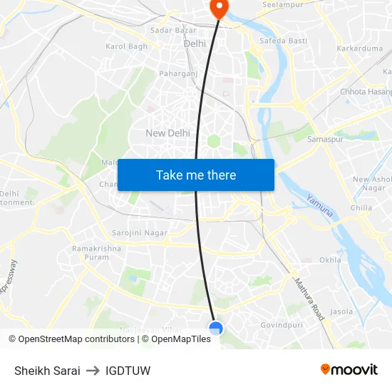 Sheikh Sarai to IGDTUW map