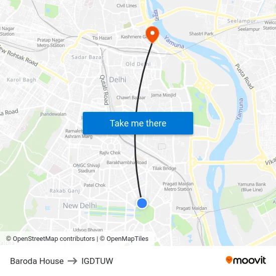 Baroda House to IGDTUW map