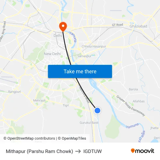 Mithapur (Parshu Ram Chowk) to IGDTUW map