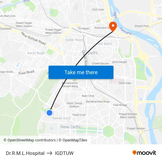 Dr.R.M.L.Hospital to IGDTUW map