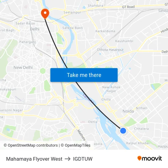 Mahamaya Flyover West to IGDTUW map