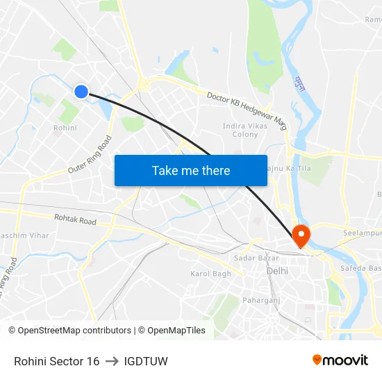 Rohini Sector 16 to IGDTUW map