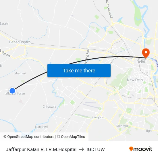 Jaffarpur Kalan R.T.R.M.Hospital to IGDTUW map