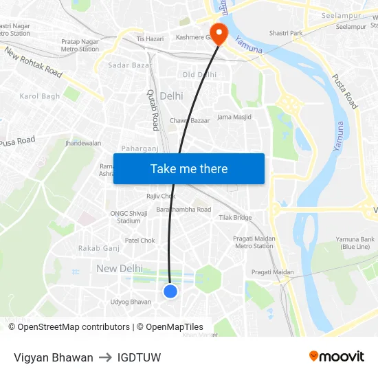 Vigyan Bhawan to IGDTUW map