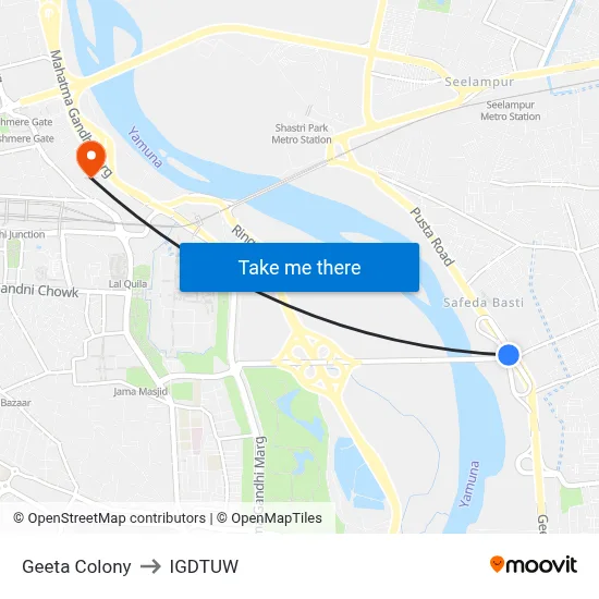 Geeta Colony Crossing to IGDTUW map