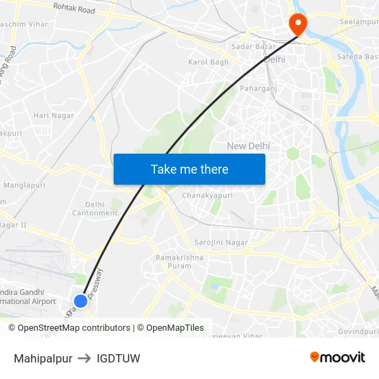 Mahipalpur to IGDTUW map