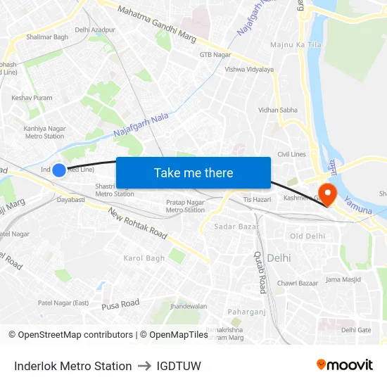 Inderlok Metro Station to IGDTUW map