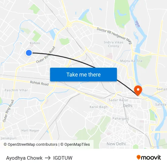 Ayodhya Chowk to IGDTUW map
