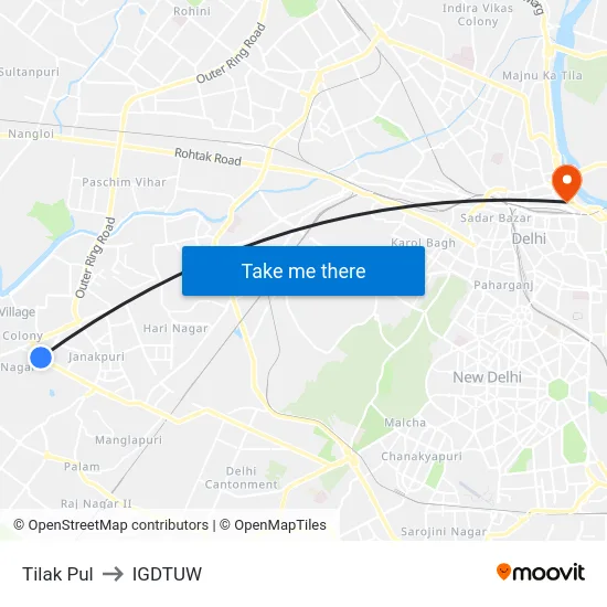 Tilak Pul to IGDTUW map