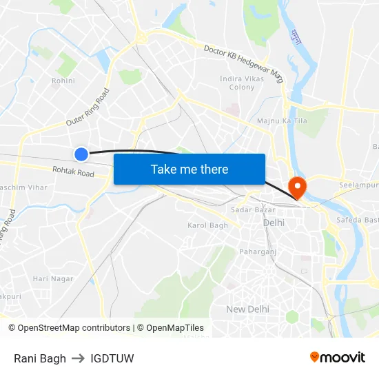 Rani Bagh to IGDTUW map