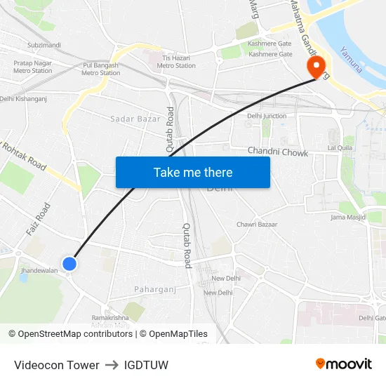 Videocon Tower to IGDTUW map