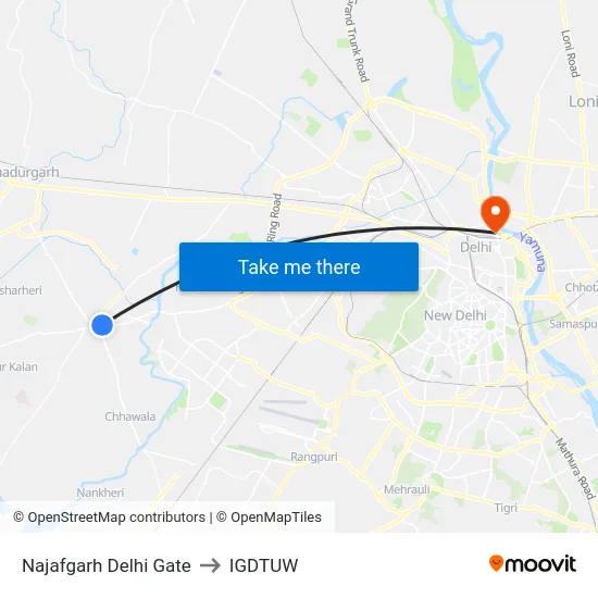 Najafgarh Delhi Gate to IGDTUW map