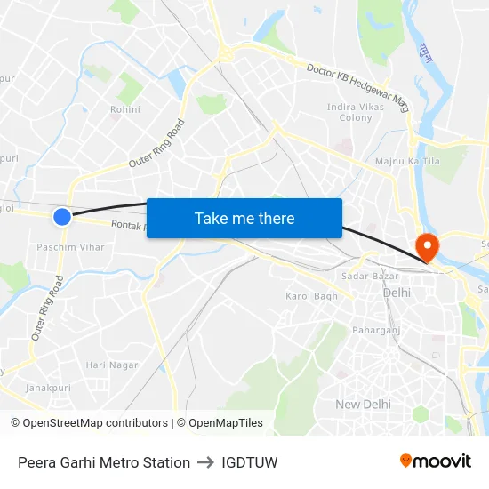 Peera Garhi Metro Station to IGDTUW map