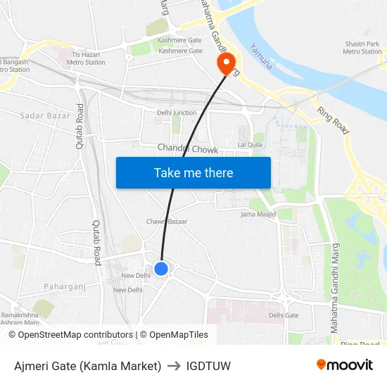 Ajmeri Gate (Kamla Market) to IGDTUW map