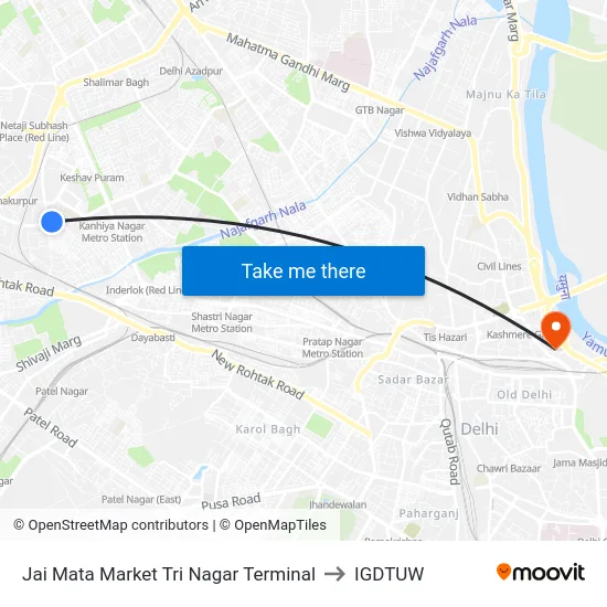 Jai Mata Market Tri Nagar Terminal to IGDTUW map