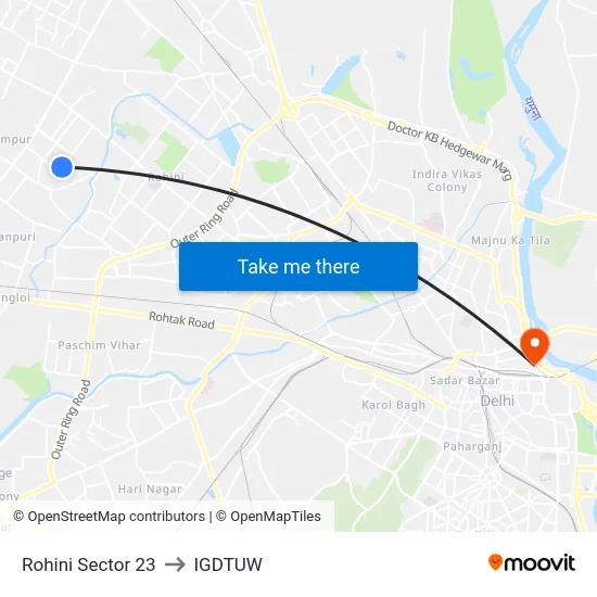 Rohini Sector 23 to IGDTUW map