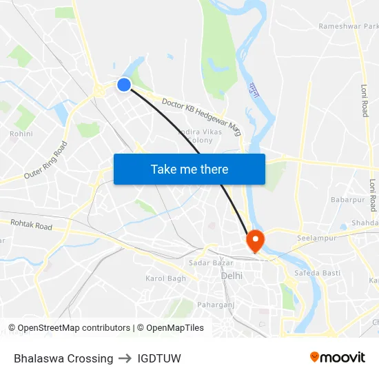 Bhalaswa Crossing to IGDTUW map