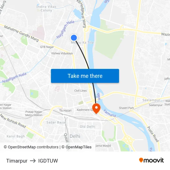 Timarpur to IGDTUW map