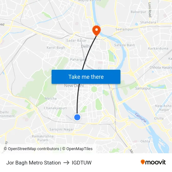 Jor Bagh Metro Station to IGDTUW map