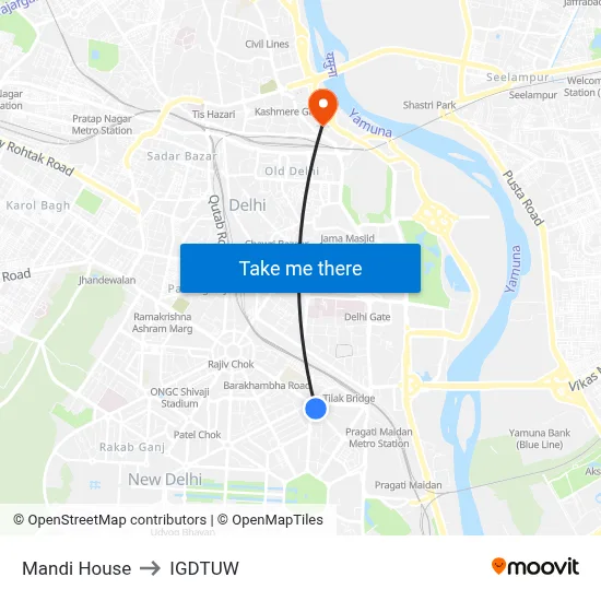 Mandi House to IGDTUW map