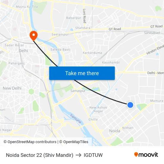 Noida Sector 22 (Shiv Mandir) to IGDTUW map