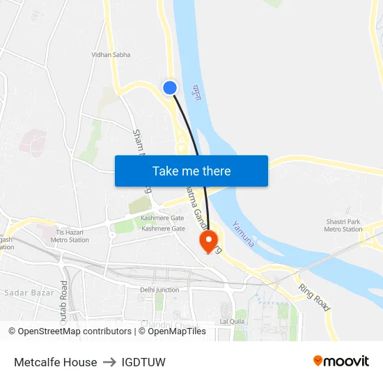 Metcalfe House to IGDTUW map