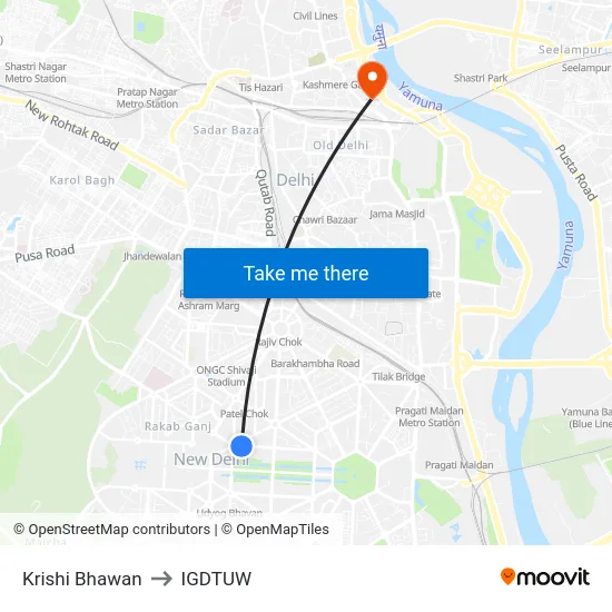 Krishi Bhawan to IGDTUW map