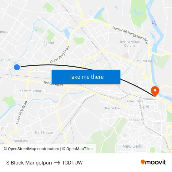 S Block Mangolpuri to IGDTUW map