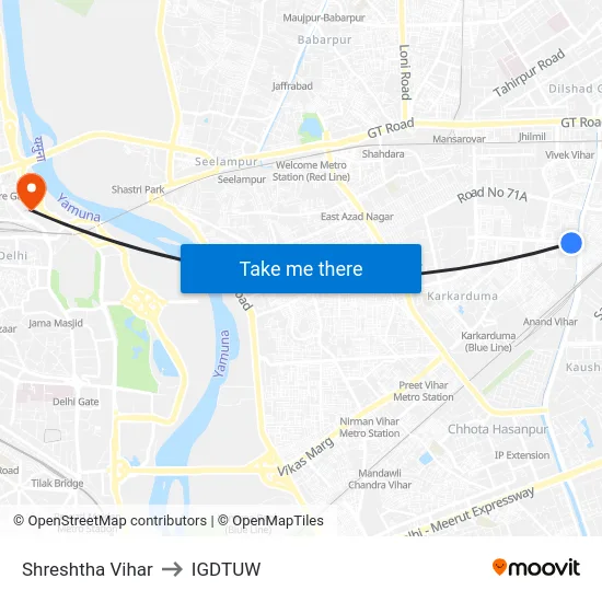 Shreshtha Vihar to IGDTUW map