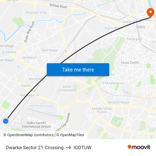 Dwarka Sector 21 Crossing to IGDTUW map