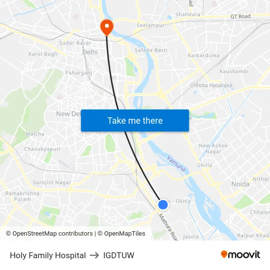 Holy Family Hospital to IGDTUW map