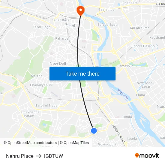 Nehru Place to IGDTUW map