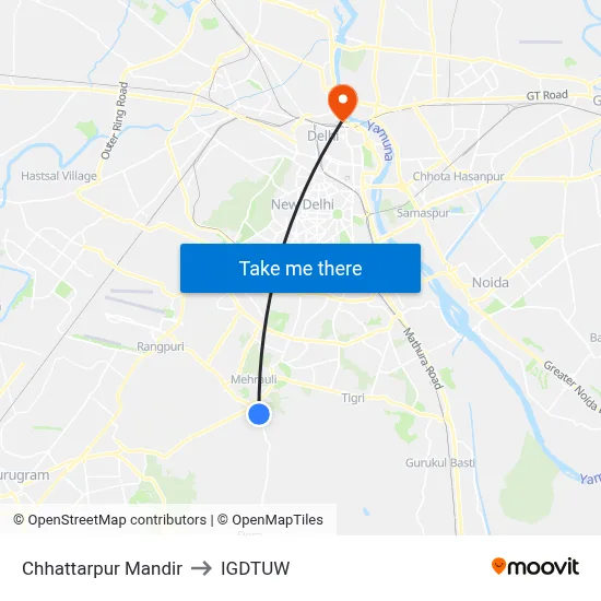 Chhattarpur Mandir to IGDTUW map