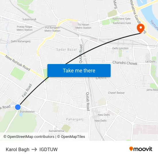 Karol Bagh to IGDTUW map