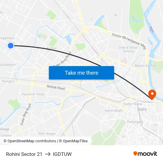 Rohini Sector 21 to IGDTUW map