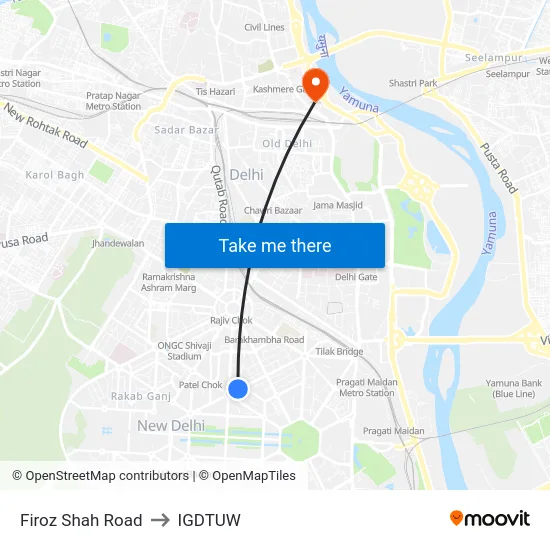 Firoz Shah Road to IGDTUW map