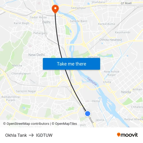 Okhla Tank to IGDTUW map