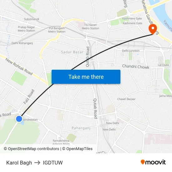 Karol Bagh to IGDTUW map