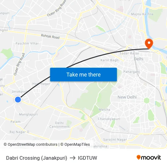 Dabri Crossing (Janakpuri) to IGDTUW map