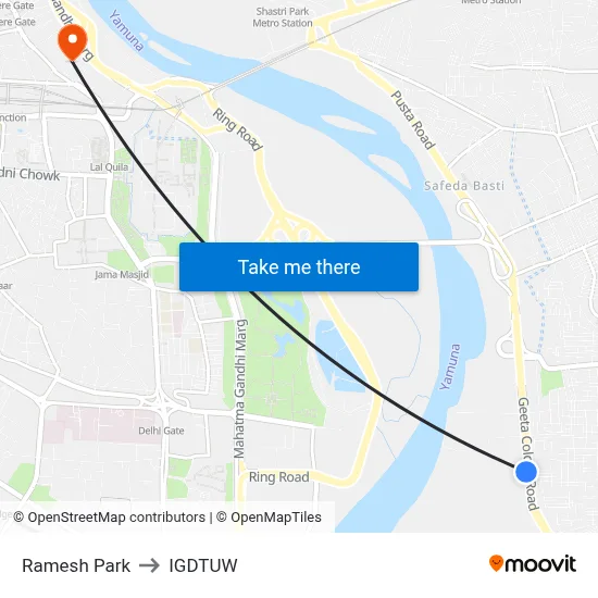 Ramesh Park to IGDTUW map