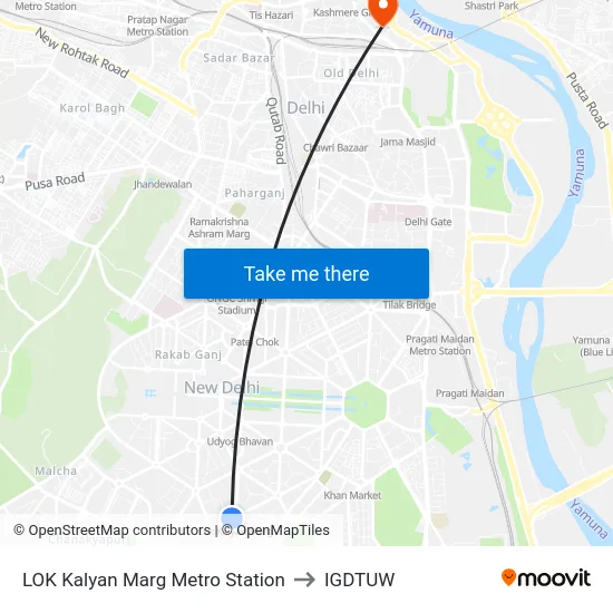 LOK Kalyan Marg Metro Station to IGDTUW map