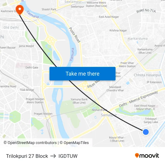 Trilokpuri 27 Block to IGDTUW map