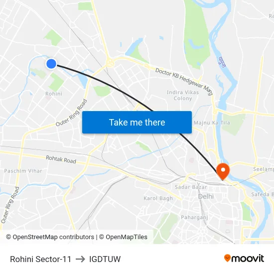 Rohini Sector-11 to IGDTUW map