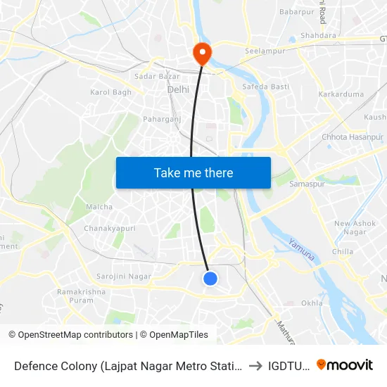 Defence Colony (Lajpat Nagar Metro Station) to IGDTUW map