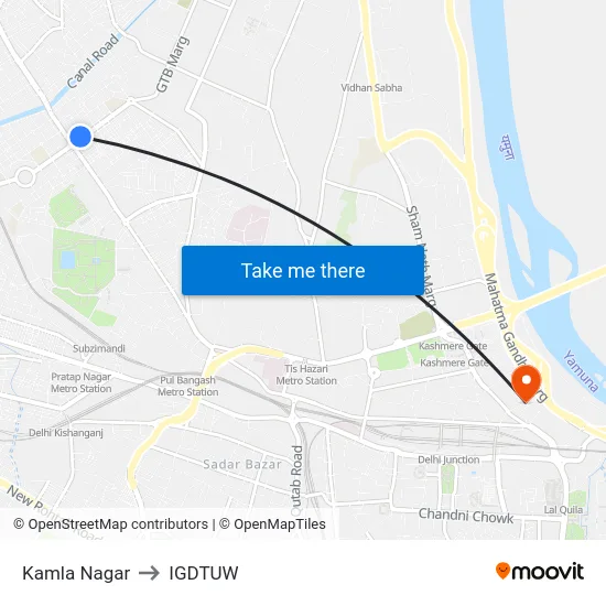 Kamla Nagar to IGDTUW map