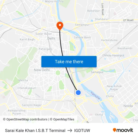 Sarai Kale Khan I.S.B.T Terminal to IGDTUW map