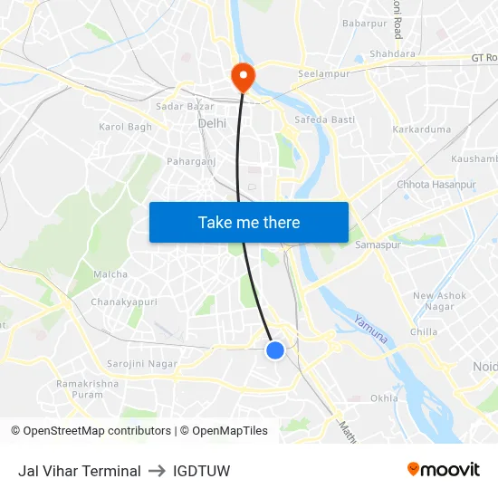 Jal Vihar Terminal to IGDTUW map